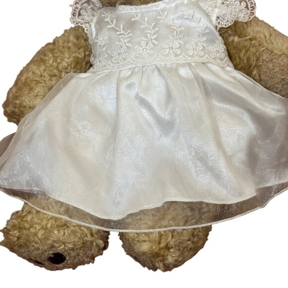 Build-A-Bear Workshop Teddy Bear Plush w/ White Wedding Lace Dress 16” Bow Back - Picture 10 of 14